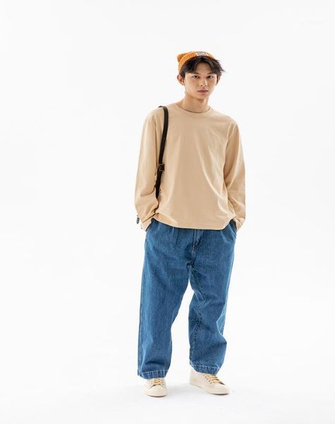 

men's jeans men casual loose baggy fit indigo denim pants1, Blue