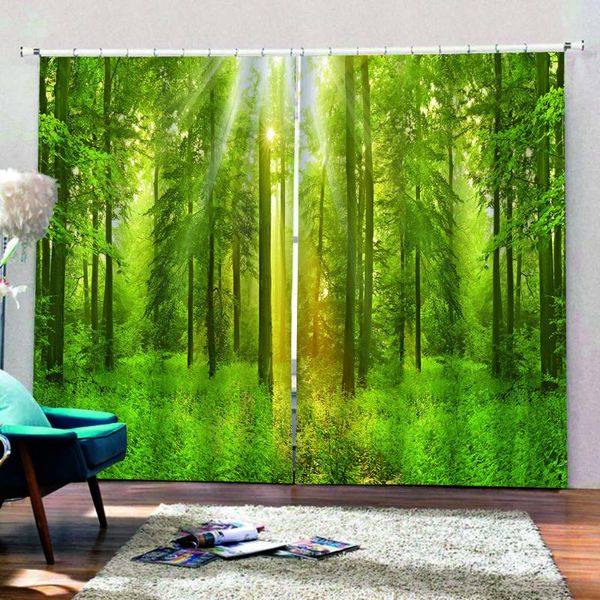 

fashion custom any size 3d green forest sunrise sunset window curtain 3d scenery forest for bedroom living room blackout curtain