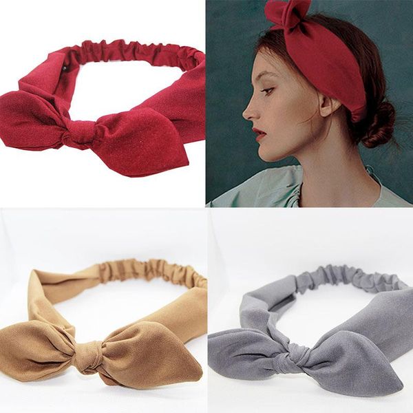 

2020 solid color rabbit ear hair band turban hair accessories bunny ears knotted bow hairband for women simple headband headwear q bbykne