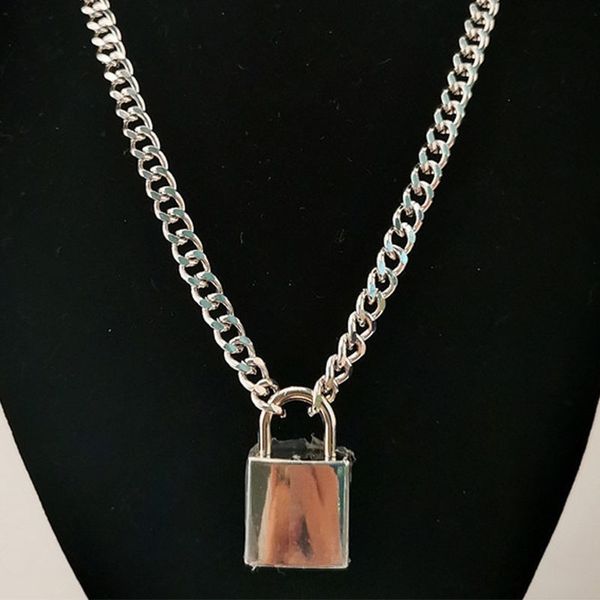 

choker lock necklace layered on the neck with lock punk jewelry key padlock pendant chain for women men sweater chains necklaces y200730, Silver