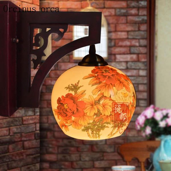 

new chinese jingdezhen ceramic wall lamp l living room bedside lamp retro chinese style hand painted wall ing