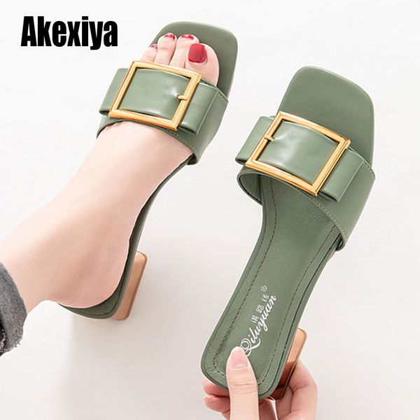 

women slippers buckle leather slides shoes solid thick sole heels beach sandals women outside slippers summer s281 x1020, Black