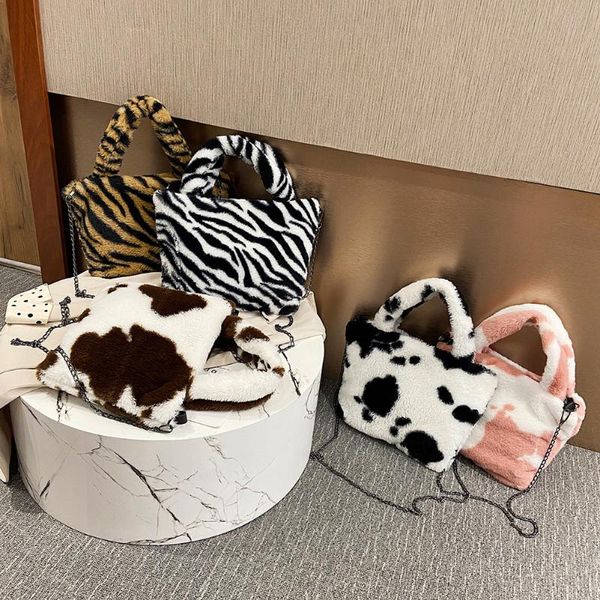 

winter new fashion shoulder bag female leopard female bag chain large plush winter handbag messenger soft warm fur