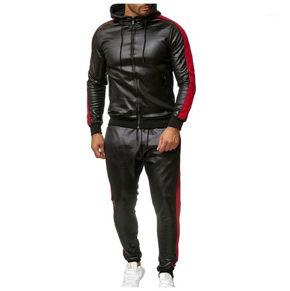 

fashion pu jacket + pants sportswear men tracksuit hoodie spring autumn men brand clothes hoodies mens track suit set1, Gray