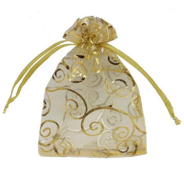 

gift wrap 100pcs sheer organza favor bags for wedding baby shower rattan print samples display drawstring pouches (5x7 inch, gol1