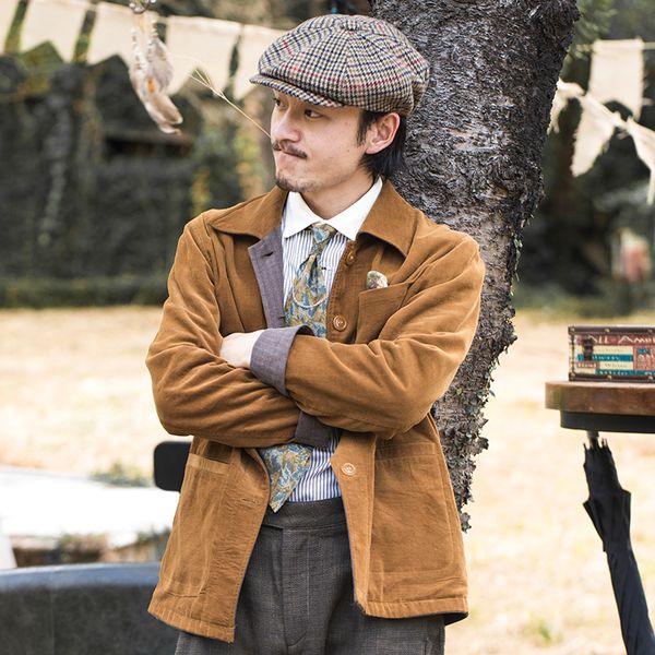 

soarin american corduroy coat men's ami khaki work wear stripe casual double-sided jacket