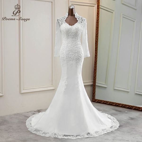 

new elegant long sleeve wedding dress 2020 mermaid marriage dress robe de mariee vestido de noiva sereia wedding gowns, White