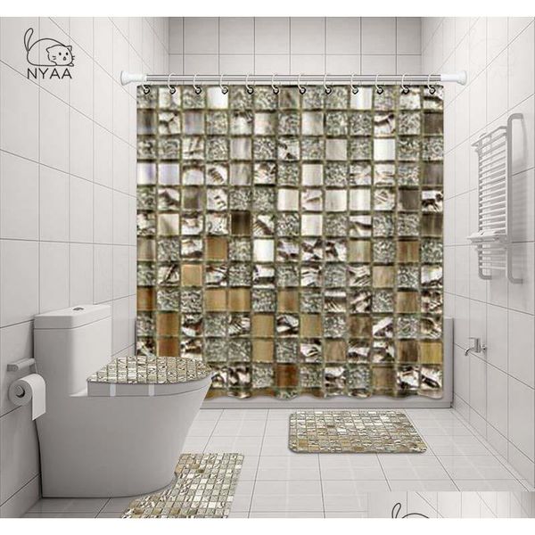 

nyaa 4 pcs mosaic decoration shower curtain pedestal rug lid toilet cover mat bath mat set for b qylsyh tore2010