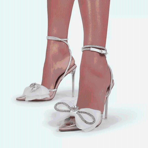 

sandals transparent pvc high heel bow rhinestone crystal women's single shoes, Black