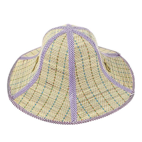 

outdoor fishing beach wide brim summer sun foldable straw hat purple, Blue;gray