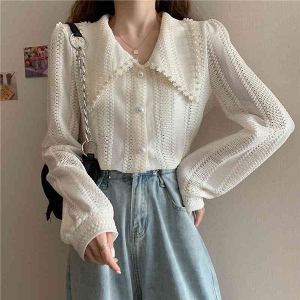 

spring fashion women long sleeves peter pan collar shirts elegant lace office ladies hollow out blouses, White