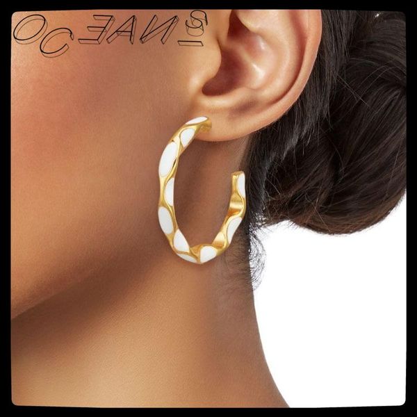 

hoop & huggie sexmara 20fw usa* kjl fashion personality exaggerated simple enamel white metal earrings for women girls party jewelry, Golden;silver