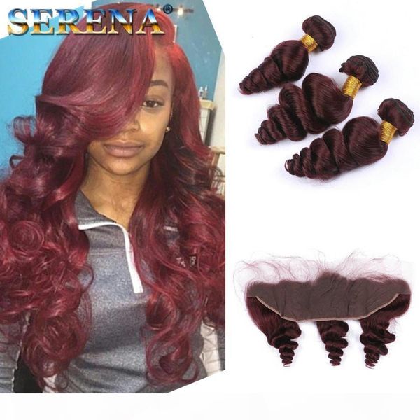 

99j burgundy brazilian body wave virgin human hair weave 4 bundles with frontal 10-30inch straight deep loose wave curly funmi hair, Black;brown