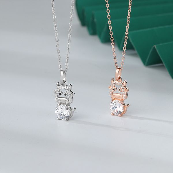 

fashion s925 sterling silver necklace female birth year cow zodiac pendant clavicle chain cute fashion 2021 cow ornament wholesale fashion d
