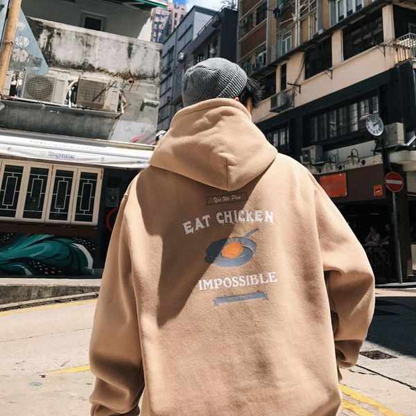 

2020 winter new korean version of the loose trend bf style lazy wind wild hip hop printing plus velvet hooded casual pullover, Black