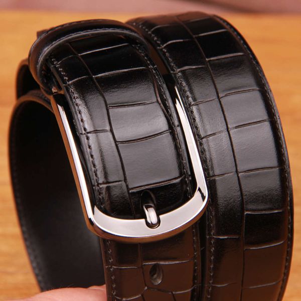 

head leather, leisure pin buckle belt, men's middle-aged fashion, youth pants belt, Black;brown
