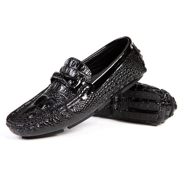 

leather casual shoes men shoes 2020 mens loafers mans moccasins breathable slip on driving peas black