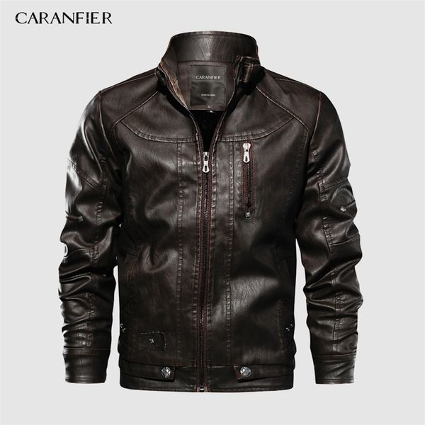 

caranfier brand tactical pu leather jacket mens euro size s-xxl stand collar motorcycle leather jacket male coats drop shipping 201222, Black