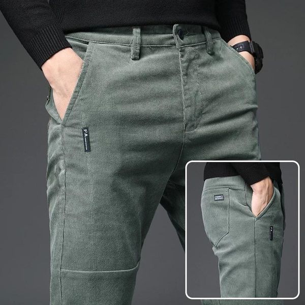 

winter pants men trousers green pants 2020 out door corduroy slim casual trousers male black office work big size, Blue