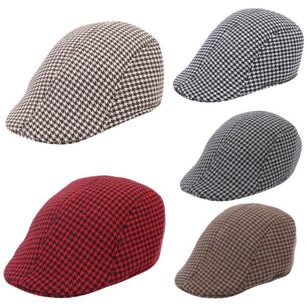 

men women plaid multi-color optional soft houndstooth retro hats casul breathable winter warm comfort beret#j8, Blue;gray