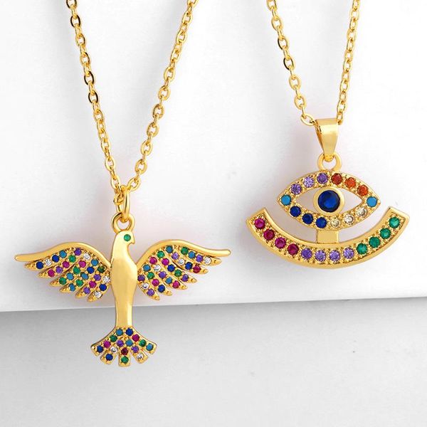 

pendant necklaces turkish evil eye necklace colorful zirconia peace pigeon gold for women fashion jewellry accessories nke-p50, Silver