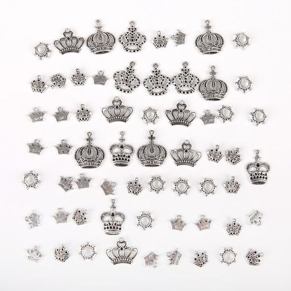 

50pcs tibetan silver mixed styles princess crown beads charms pendants diy jewelry for necklace bracelet making acc qylqeq