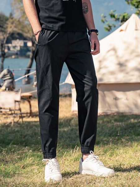 

men slant pocket elastic hem carrot pants x9zs#, Black