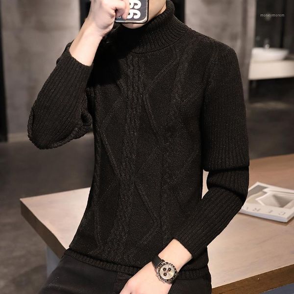 

men's sweaters 2021 autumn wool sweater male high neck korean style slim handsome youth casual knitted sweater1, White;black