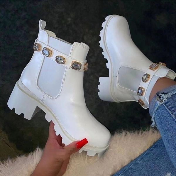 

women shoes winter color tie-dyed rhinestone ankle boots fashion women round toe thick heel short boots female non-slip boots, Black;white