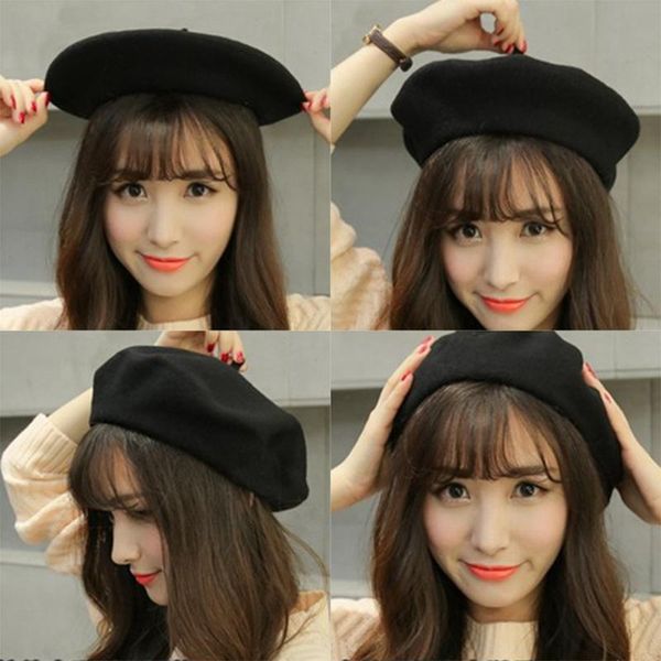

sell fashion new women wool solid color beret female bonnet caps winter all matched warm walking hat cap 8 color, Blue;gray