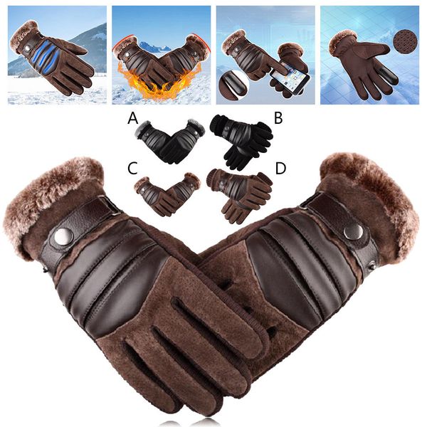 

windproof waterproof bicycle pigskin slip plus velvet thickening 2020 winter gloves men faux suede leather full, Blue;gray