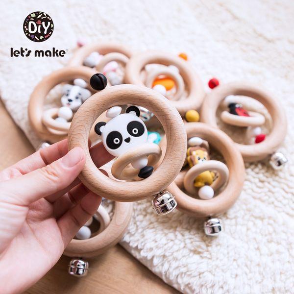

baby toys 1pc silicone beads cartoon rattle teething ring of beech wood 0-12 moths children christmas gifts stroller let's make q1219