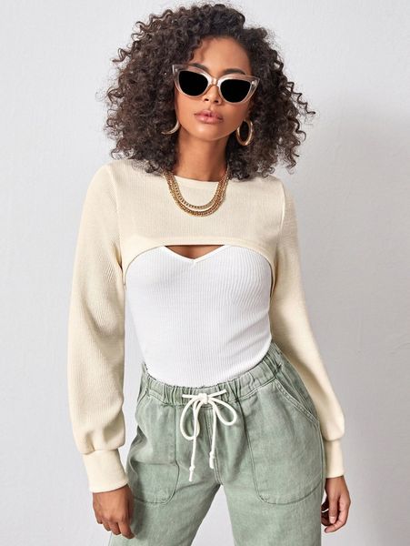 

solid rib-knit super crop r3z9#, White
