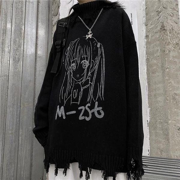 

women's sweaters cartoon sweater japanese casual harajuku punk gothic long sleeve vintage large size loose hip hop ulzzang, White;black