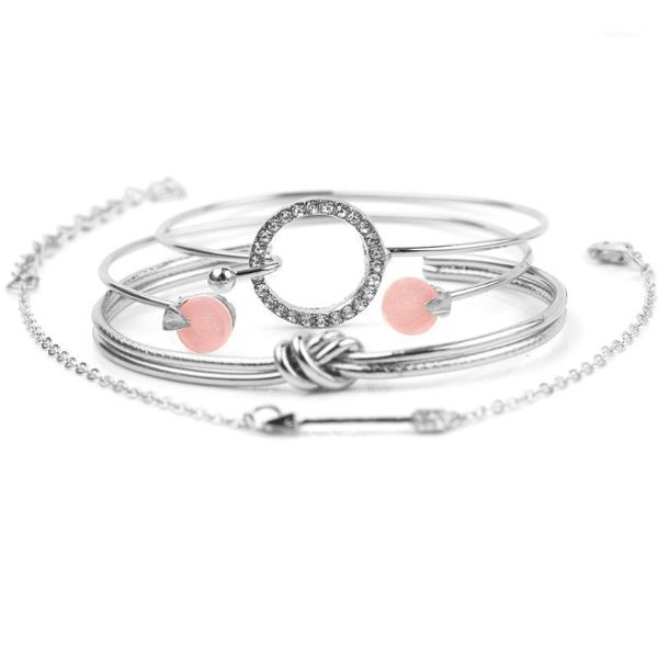 

4 pcs creative bracelet embed rhinestone faux gems bijoux minimalism simple elegant design open wrist jewelry charm gift1, Black