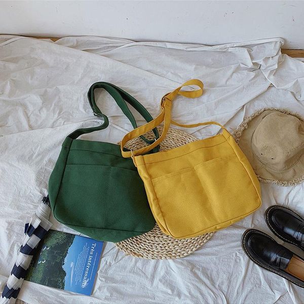 

fashion solid color women canvas bags messenger bags 2020 new arrival female students soft zipper handbags shoulder