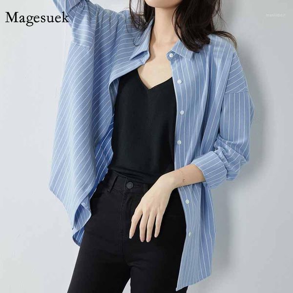 

oversize casual loose lazy spring autumn lapel blouse plus size vintage striped long sleeve shirt women cardigan shirt 121721, White
