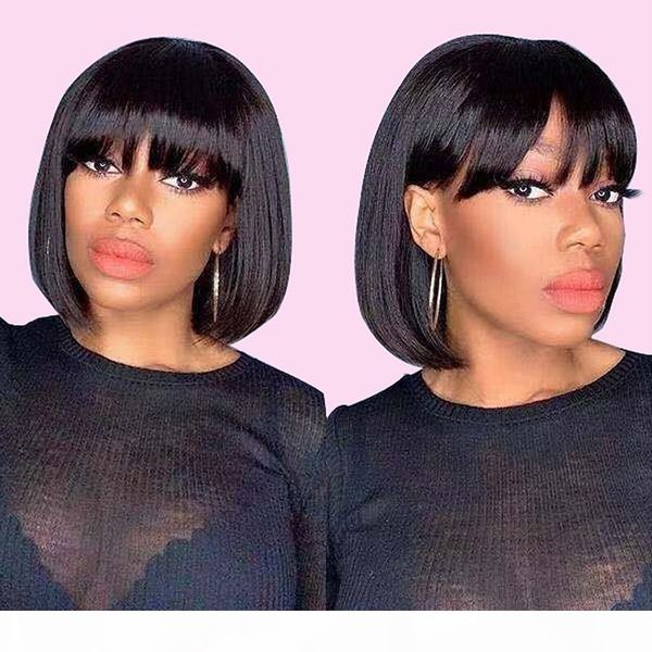 

meetu hair loose body afro kinky curly peruvian none lace wigs 99j ginger short bob wigs straight human hair wigs with bangs, Black;brown