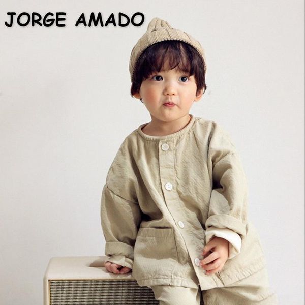 

wholesale 2021 spring new baby boys cardigan coat long sleeve soild color pocket casual style children clothes e0267, Blue;gray