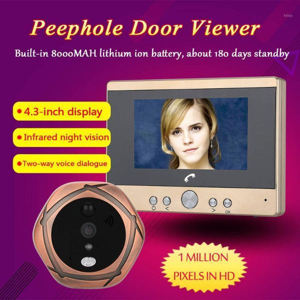 

build-in 8000mah batter 4.3" tft digital intercom peephole door viewer camera pir motion detection doorbell 160 degree1