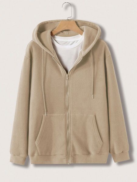 

men zip up drawstring hooded fleece jacket g8s7#, Black;brown