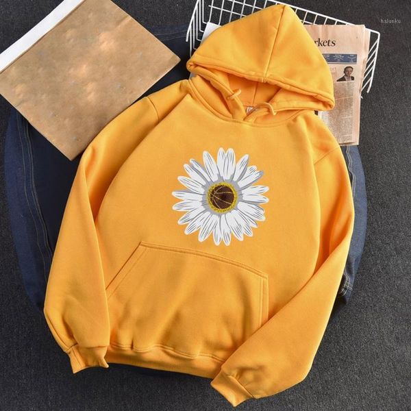 

feitong autumn winter coat hoodie women casual yellow loose fleece hooded pocket long sleeve pullover daisy sweatshirt1, Black