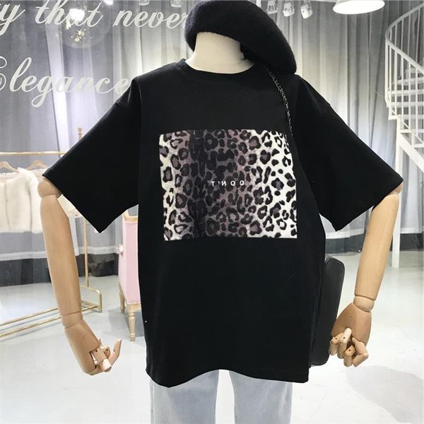 

harajuku vintage women tshirt summer new design leopard print t shirts korean clothes ulzzang black t shirt loose white tees