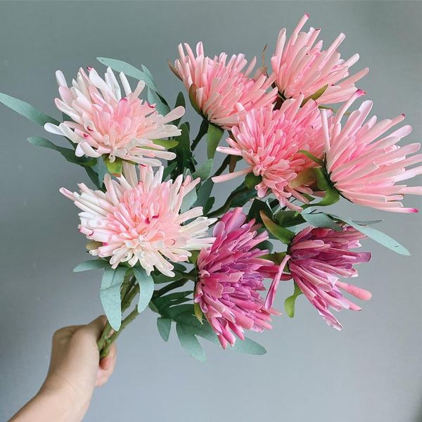 

real touch crab chrysanthemum short branch with leaves artificial flowers for decoration flores home wedding decor fake plants