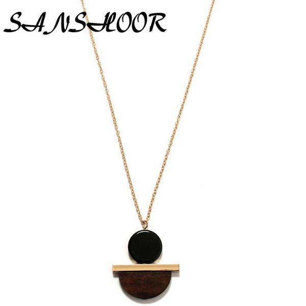 

chains sanshoor arrival simple sweater long wooden necklace geometric bead handmade leisure pendant chain for female, Silver