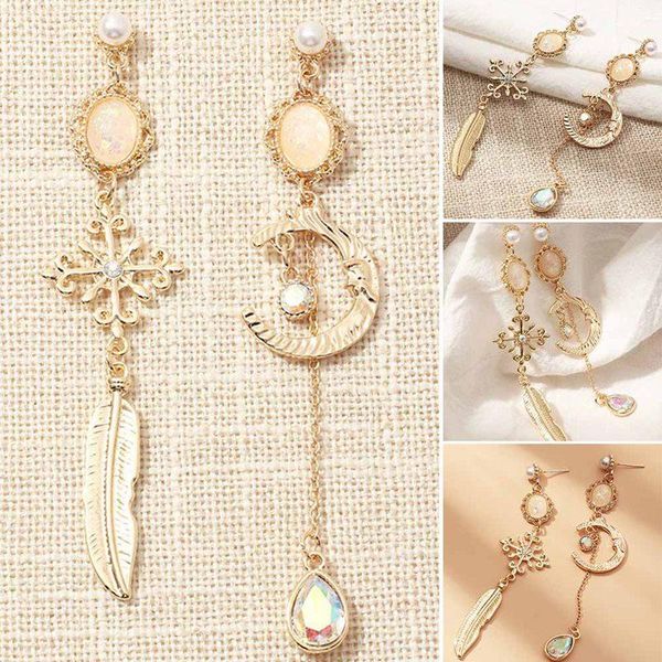 

new asymmetric star and moon water drop light luxury earrings women personality geometric fashion earrings jewelery, Golden;silver