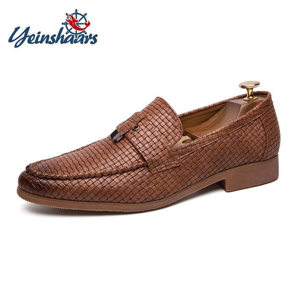 

yeinshaars new pointed toe dress shoes men loafers weaving leather oxford shoes for men formal mariage wedding big size 47, Black