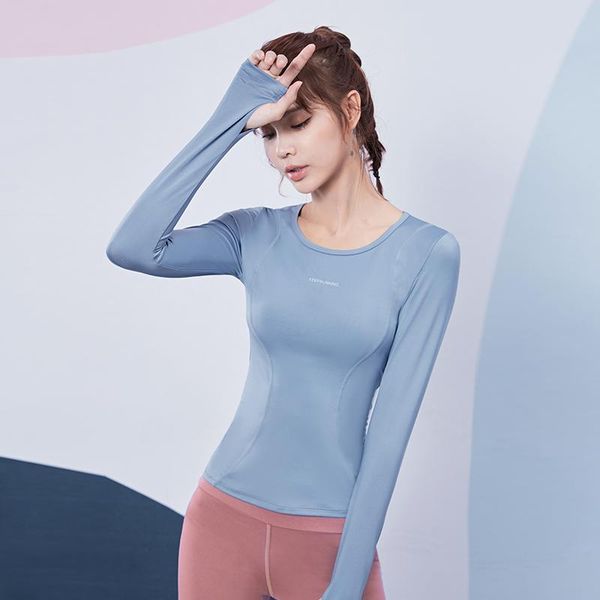 

yoga outfits brand women fitness excise shirts long sleeve sports slim gym tees quick dry running workout, White;red