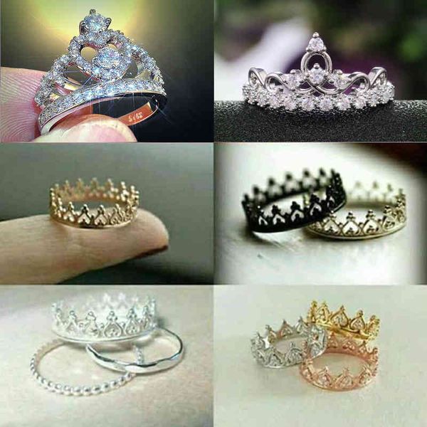 

huitan selling fancy crown women ring anniversary girl gift elegant female dance party trendy jewelry rings wholesale, Silver