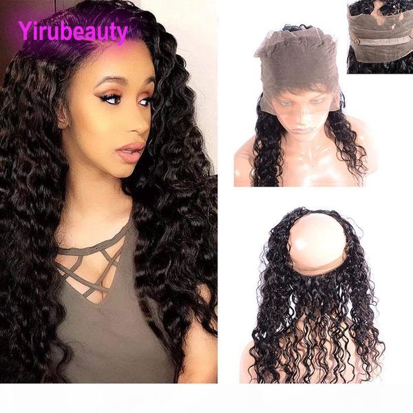 

indian wholesale water wave 360 lace frontal 8-22inch human hair lace frontal baby hair natural color lace closure water curly closures, Black;brown